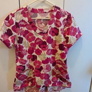 Vibrant Floral V-Neck Women's Scrub Top